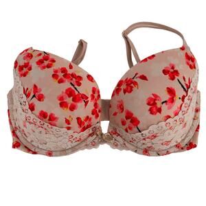 Victoria's Secret Pink Floral Lace Very Sexy Push-Up Bra Size 32DD